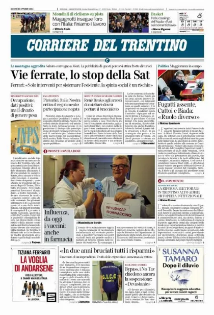 Prima pagina Corriere del Trentino