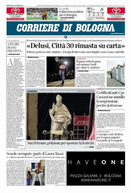 Prima pagina Corriere di Bologna