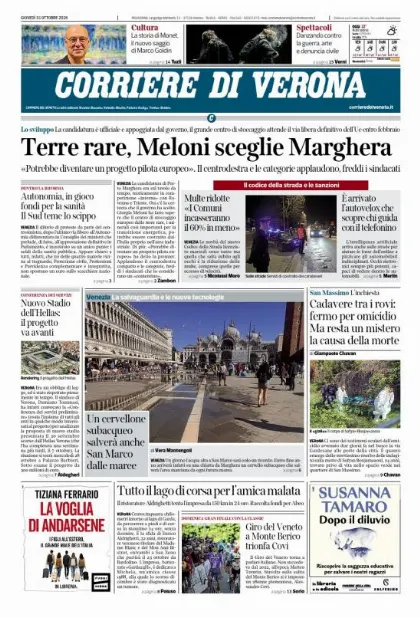 Prima pagina Corriere di Verona