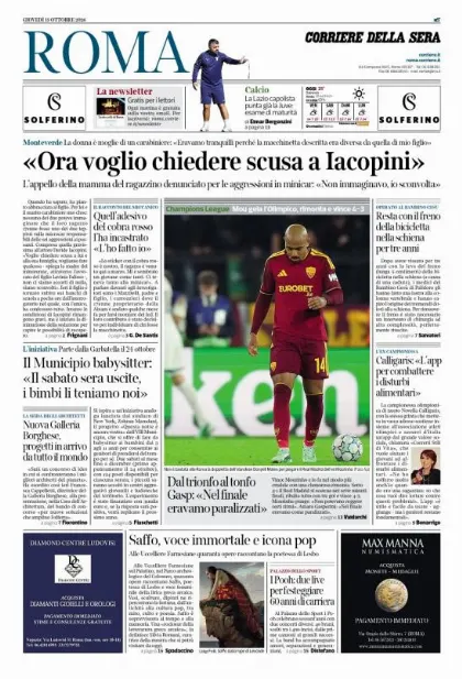 Prima pagina Corriere della Sera | Roma