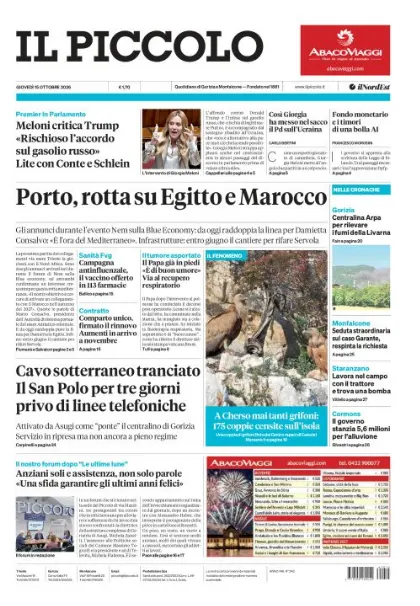 Prima pagina Il Piccolo | Gorizia e Monfalcone