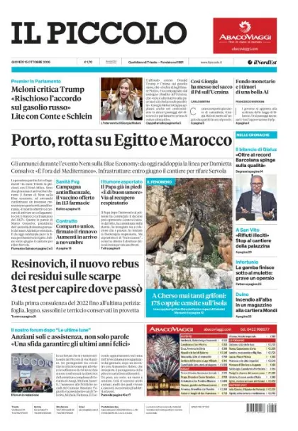 Prima pagina Il Piccolo | Trieste