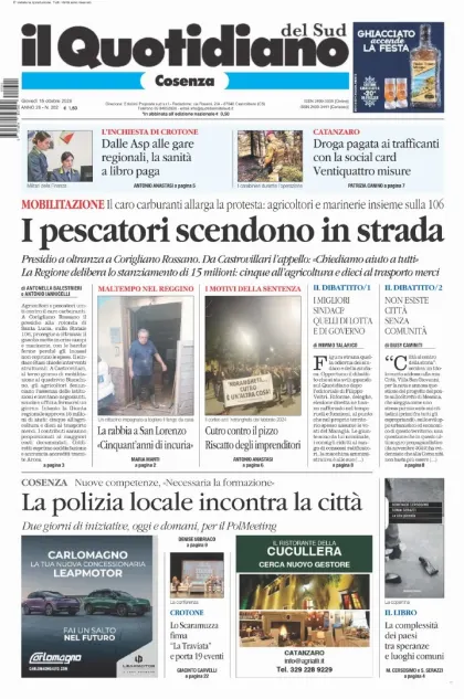 Prima pagina Il Quotidiano del Sud | Cosenza