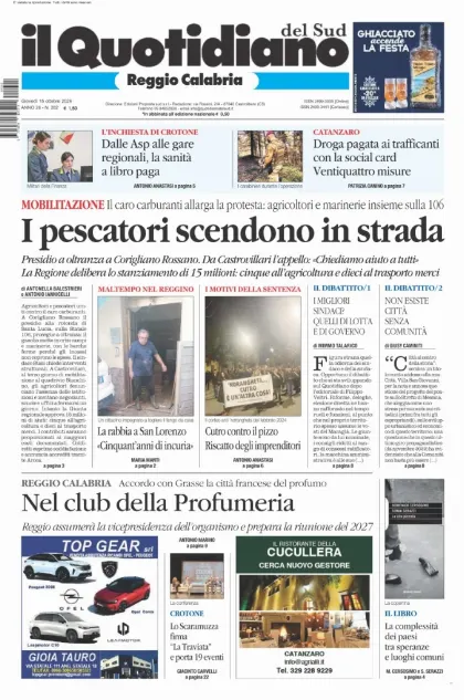 Prima pagina Il Quotidiano del Sud | Reggio Calabria