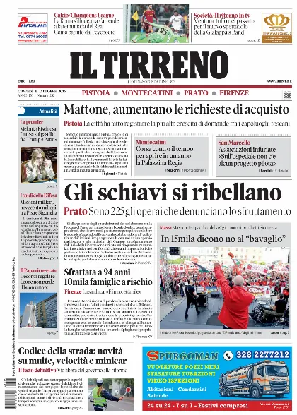 Prima pagina Il Tirreno