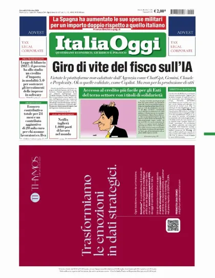 Prima pagina ItaliaOggi