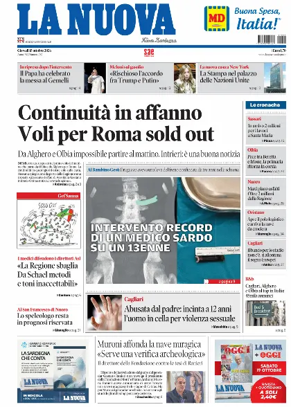 Prima pagina La Nuova Sardegna