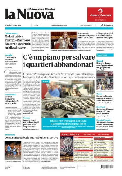 Prima pagina La Nuova di Venezia e Mestre | Venezia e Mestre