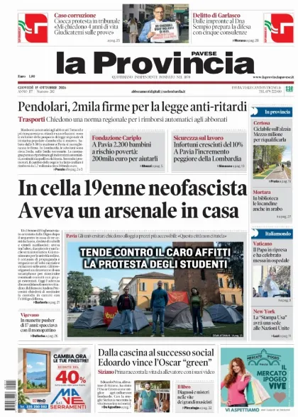 Prima pagina La Provincia Pavese