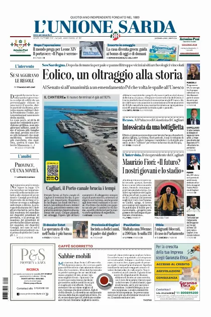 Prima pagina L Unione Sarda