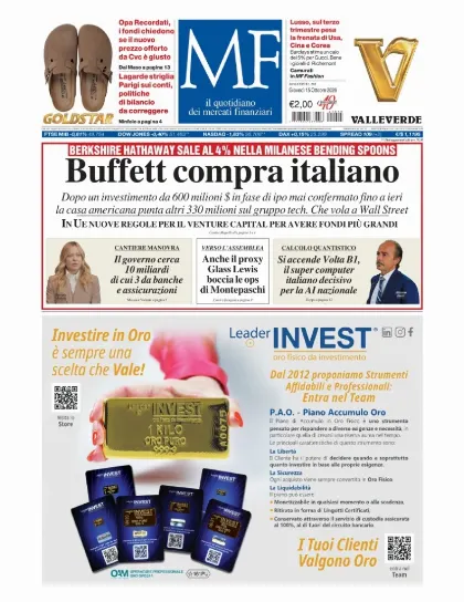 Prima pagina MF Milano Finanza