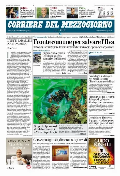 Prima pagina Corriere del Mezzogiorno | Puglia