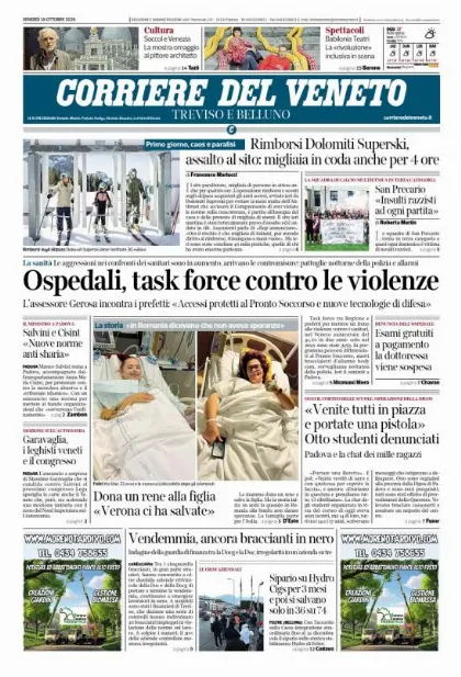 Prima pagina Corriere del Veneto | Treviso e Belluno