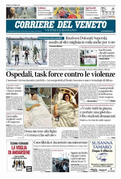 Prima pagina Corriere del Veneto | Vicenza e Bassano