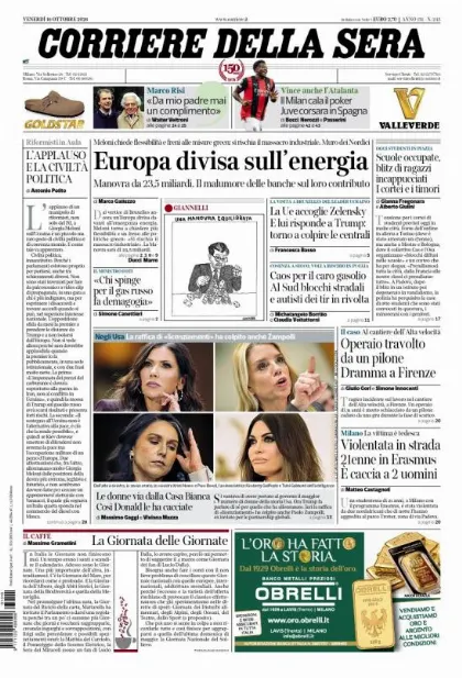 Prima pagina Corriere della Sera