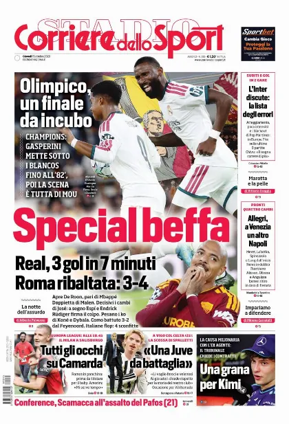 Prima pagina Corriere dello Sport - Stadio