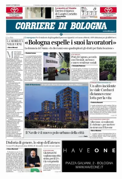 Prima pagina Corriere di Bologna