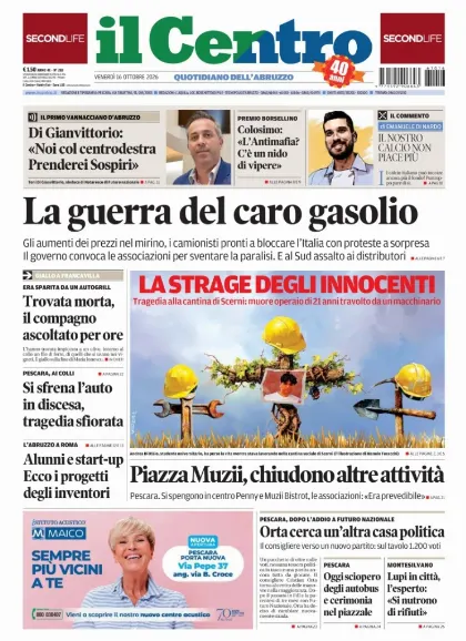 Prima pagina Il Centro | Pescara