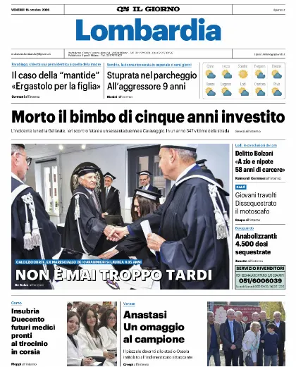 Prima pagina Il Giorno