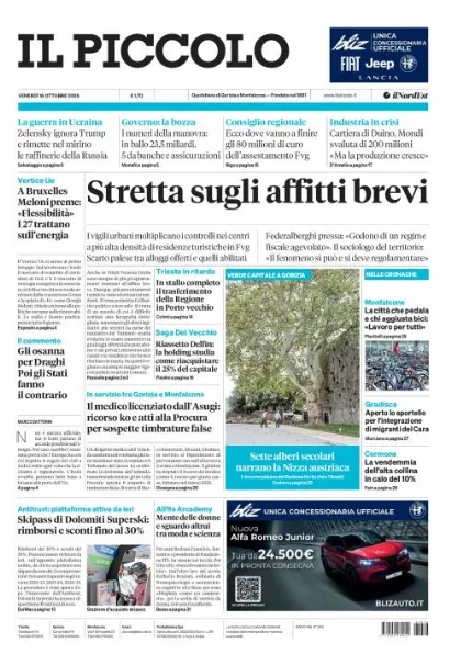 Prima pagina Il Piccolo | Gorizia e Monfalcone