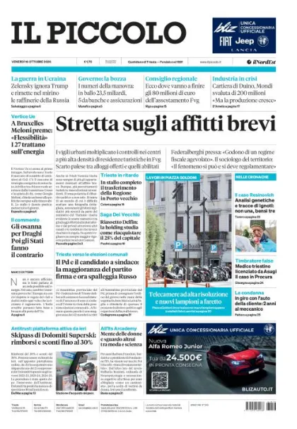 Prima pagina Il Piccolo | Trieste