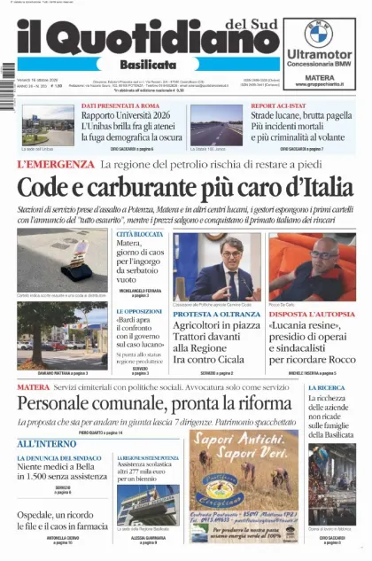 Prima pagina Il Quotidiano del Sud | Basilicata