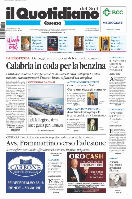 Prima pagina Il Quotidiano del Sud | Cosenza