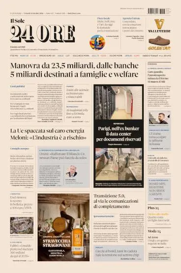 Prima pagina Il Sole 24 Ore
