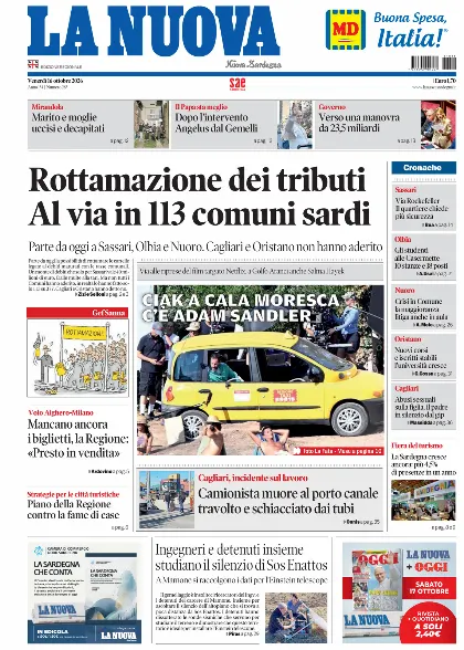 Prima pagina La Nuova Sardegna