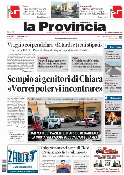 Prima pagina La Provincia Pavese