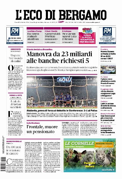 Prima pagina L'Eco di Bergamo