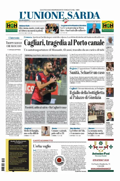 Prima pagina L Unione Sarda