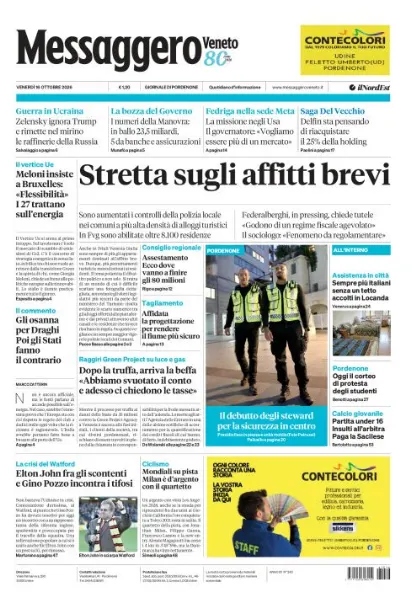 Prima pagina Messaggero Veneto | Pordenone