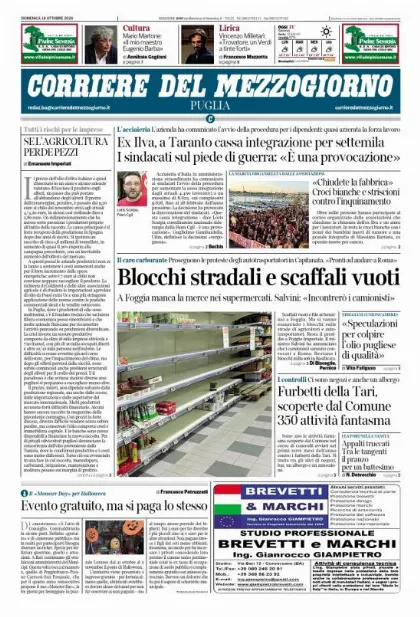 Prima pagina Corriere del Mezzogiorno | Puglia
