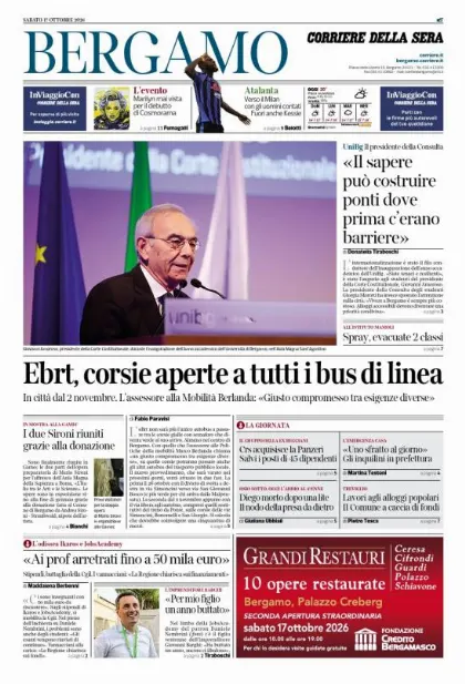 Prima pagina Corriere della Sera | Bergamo