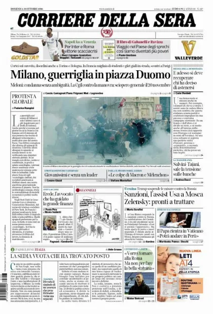 Prima pagina Corriere della Sera