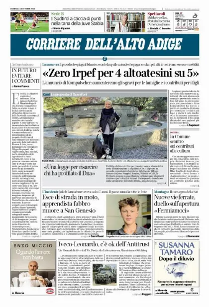 Prima pagina Corriere dell'Alto Adige