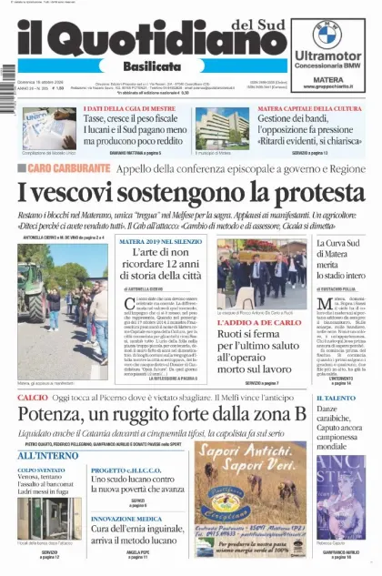 Prima pagina Il Quotidiano del Sud | Basilicata