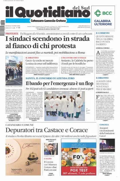 Prima pagina Il Quotidiano del Sud | Catanzaro, Lamezia e Crotone