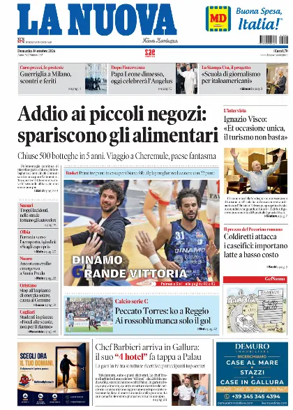 Prima pagina La Nuova Sardegna