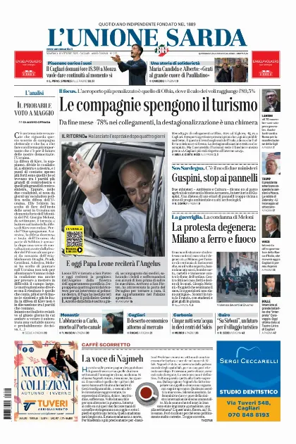 Prima pagina L Unione Sarda