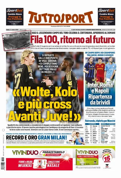 Prima pagina Tuttosport