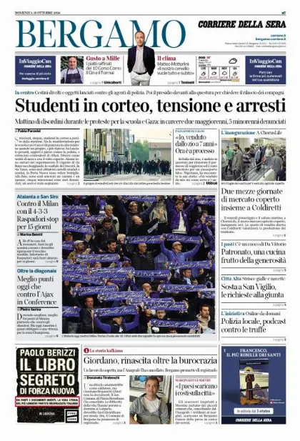 Prima pagina Corriere della Sera | Bergamo