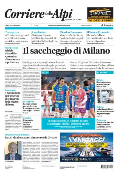 Prima pagina Corriere delle Alpi | Belluno