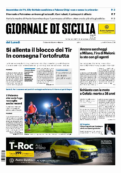 Prima pagina Giornale di Sicilia