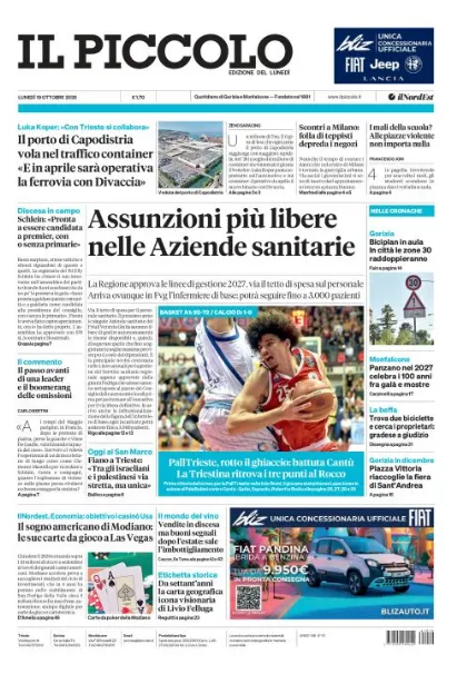 Prima pagina Il Piccolo | Gorizia e Monfalcone