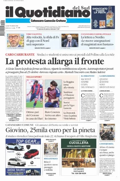 Prima pagina Il Quotidiano del Sud | Catanzaro, Lamezia e Crotone