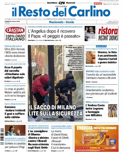Prima pagina Il Resto del Carlino