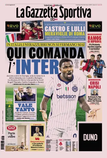 Prima pagina La Gazzetta dello Sport