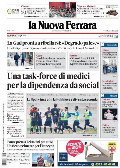 Prima pagina La Nuova Ferrara
